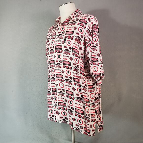 FUBU shirt men's large white button up short sleeve all over print Y2K Hip Hop - Picture 7 of 12